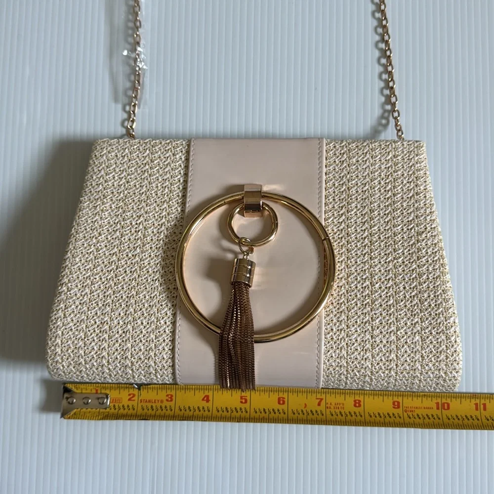 Cream and Gold Clutch with Tassel